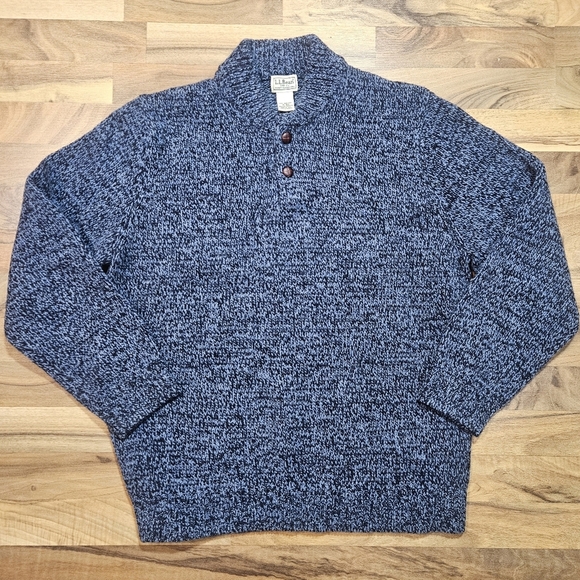 L.L. Bean Other - LL Bean Sweater Mens XL Blue  100% Lambs Wool  Henley Collar